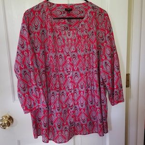 Talbots Red print 2x 3/4 Sleeve Shirt with Buttons